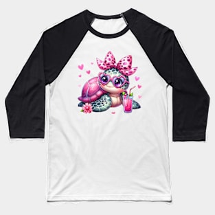 Valentine Turtle Drinking Ice Cream Baseball T-Shirt